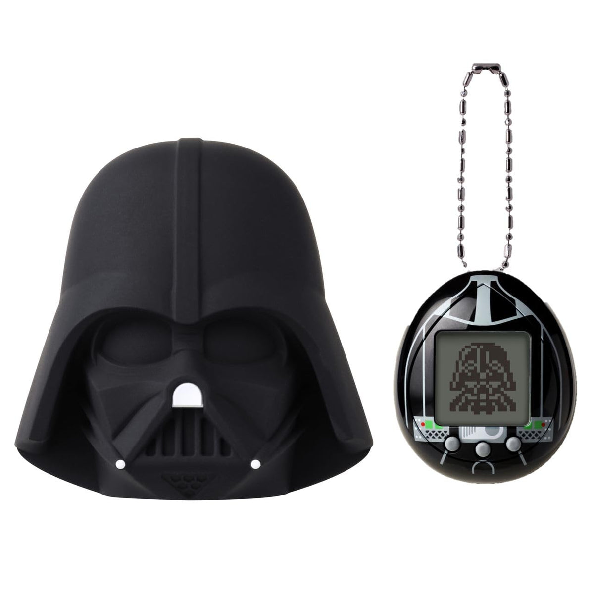 Tamagotchi Nano Darth Vader device with silicone helmet case, showing fandom and protection