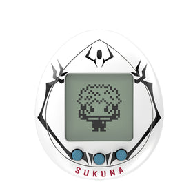 Tamagotchi Nano Sukuna ver. front view with portable chain for on-the-go sorcerer training.