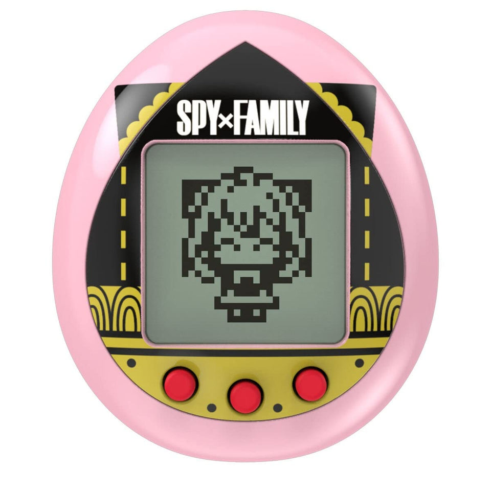 Tamagotchi Nano Spy Green shell featuring Loid, Yor and Anya for interactive play on the go.
