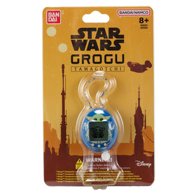 Tamagotchi Nano Grogu Blue feeding scene with Squid Chowder and Macaron
