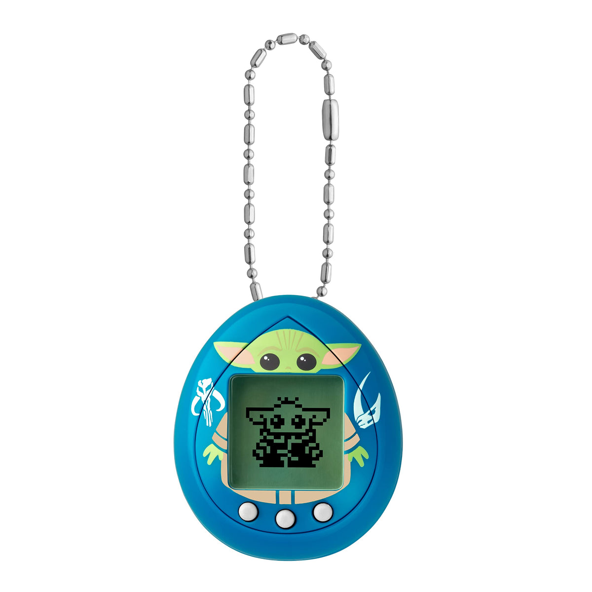 Tamagotchi Nano Grogu Blue side view highlighting portable, pocket-friendly entertainment