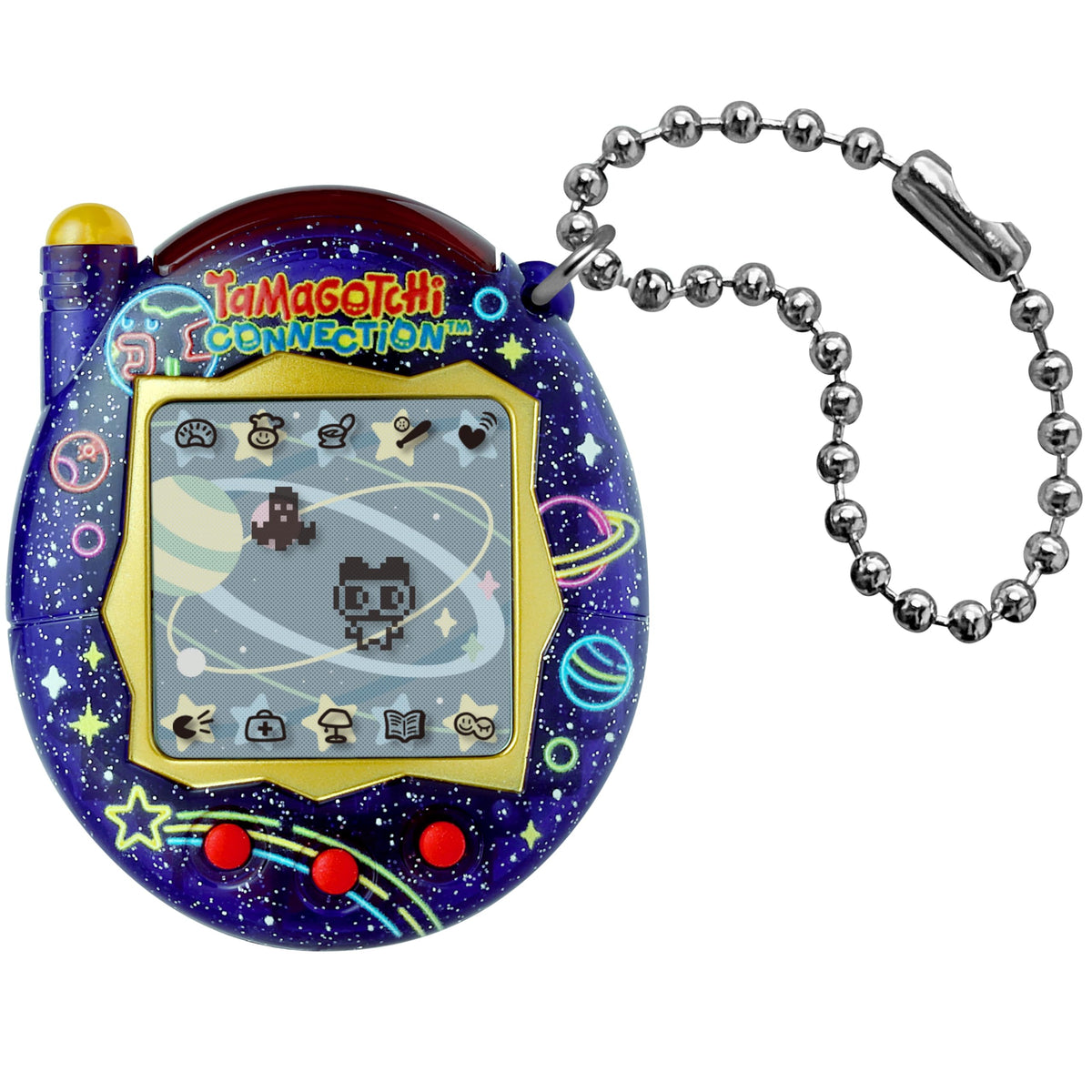 Tamagotchi Neon Planet shell highlights retro neon design for nostalgic play.