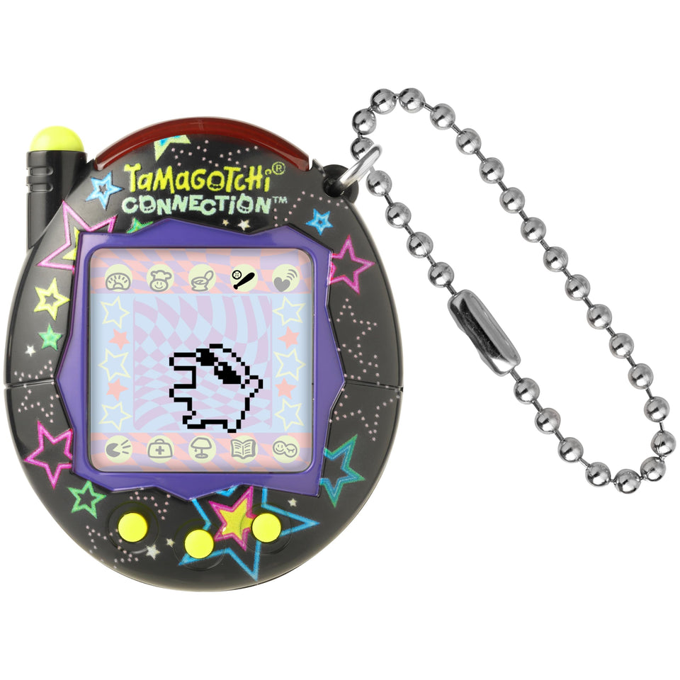 Tamagotchi Neon Stars shell design with neon accents for portable retro charm.