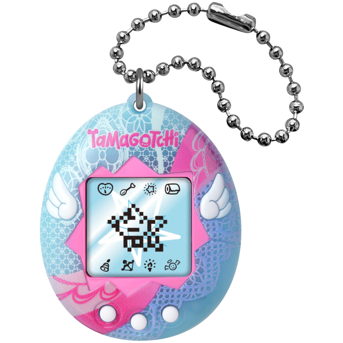 Tamagotchi Original Angel Lace shell offers stylish portability for everyday care.