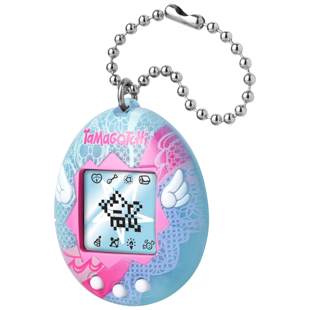 Tamagotchi Original Angel Lace with 3D wings enhances tactile play and visual appeal.