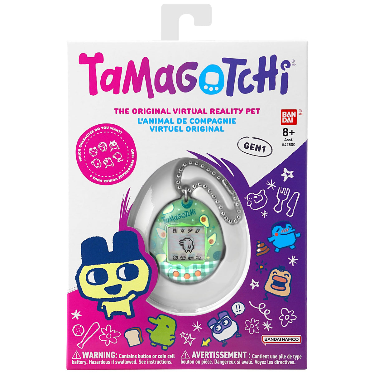 Tamagotchi Original Avocado Mix care actions like feed and clean