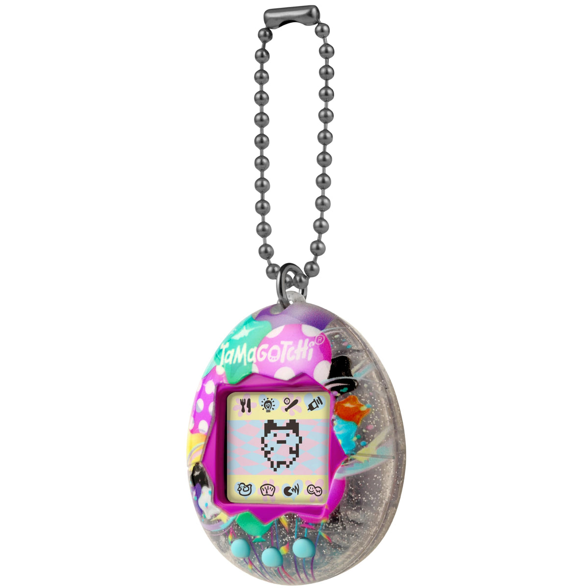 Tamagotchi Pretty Party health check highlights well-being at a glance.