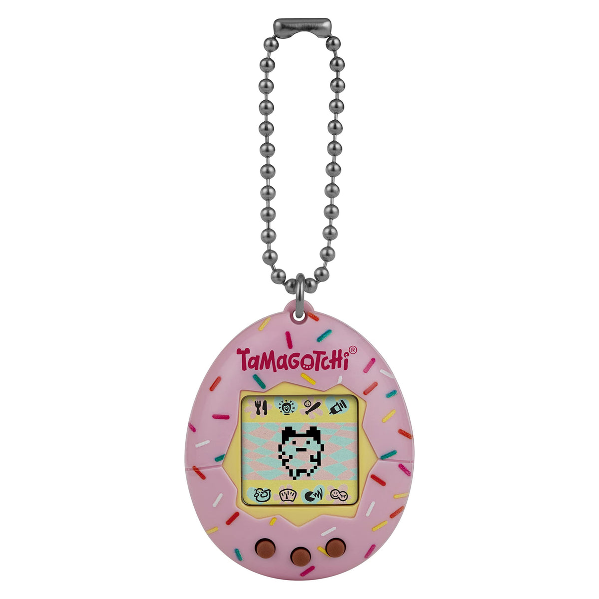 Tamagotchi Original Sprinkles shell front view emphasizes durable, kid-friendly design.