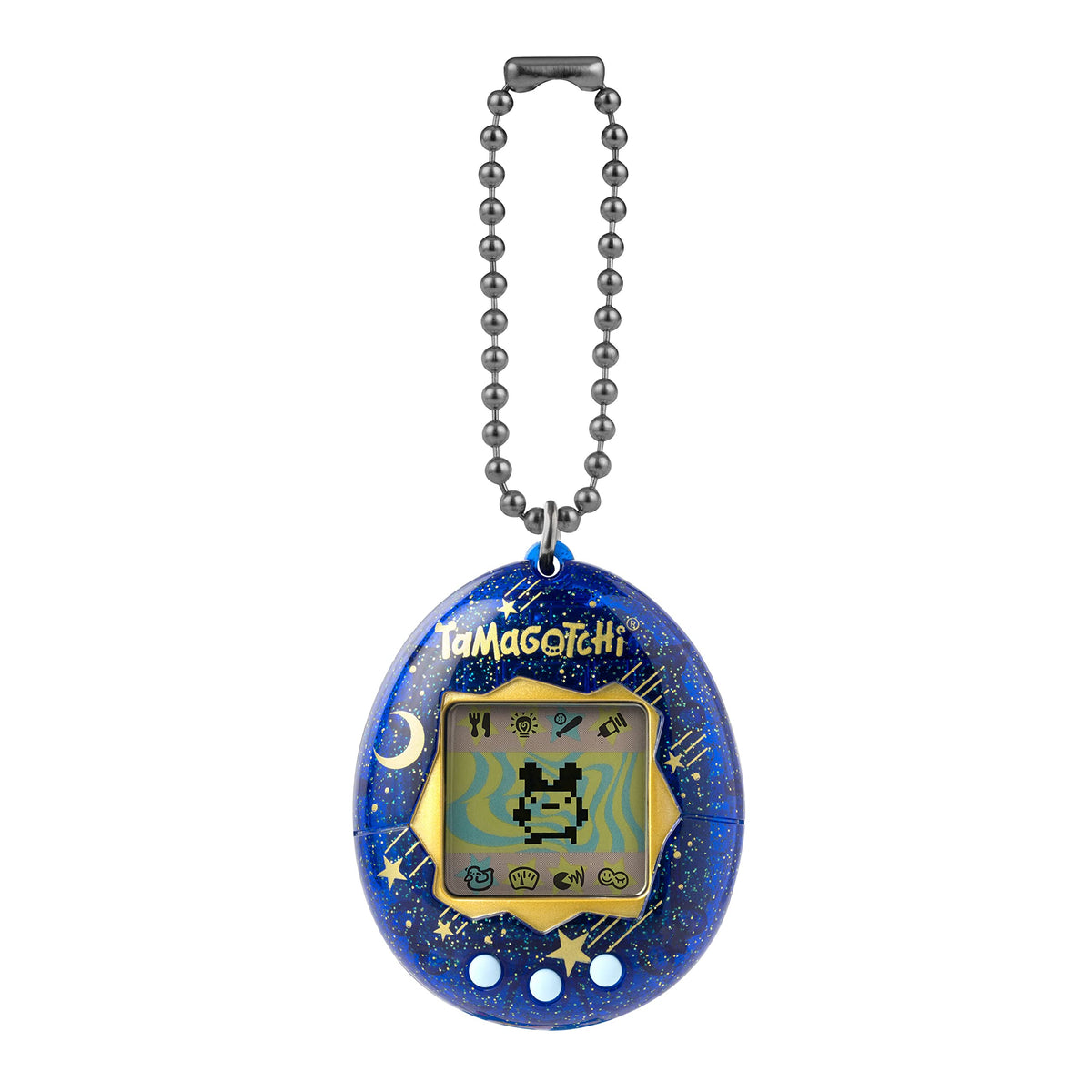 Front view of Tamagotchi Original Starry Shower highlighting compact, on-the-go entertainment