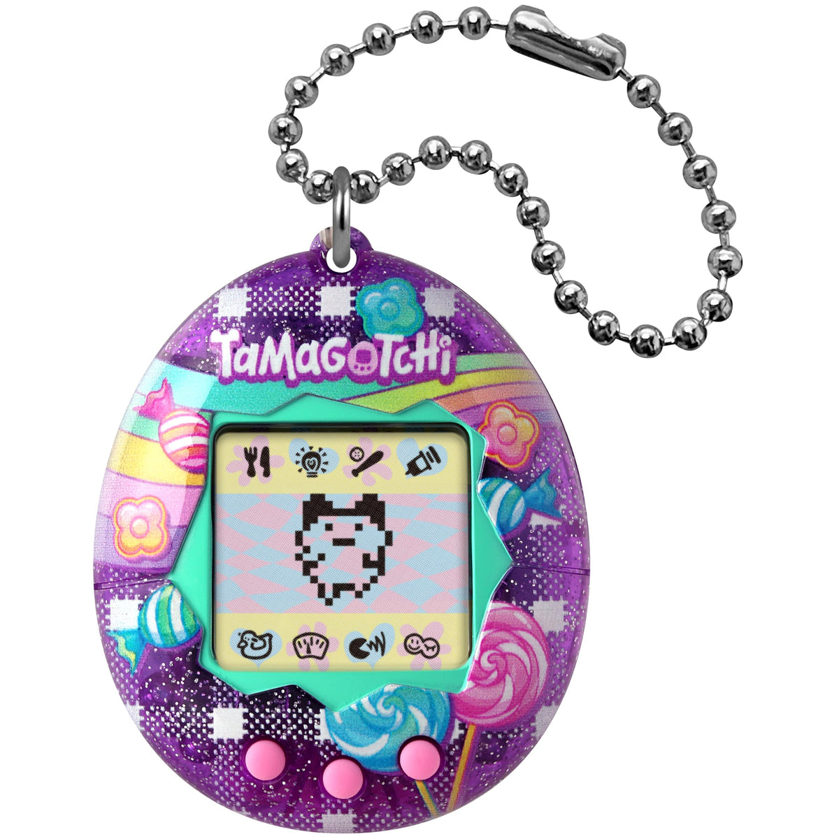 Tamagotchi Original Tama Candy shell on a keychain, perfect for on-the-go play.