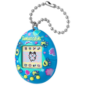 Tamagotchi Original Tama Smile on bag clip, portable interactive fun.