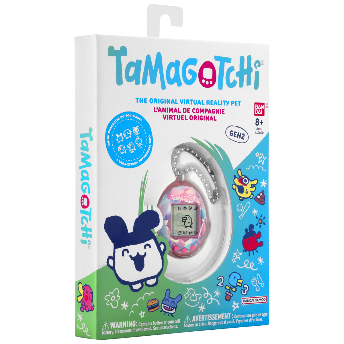 Tamagotchi Pink Treasure Jewel on a chain for easy carry.