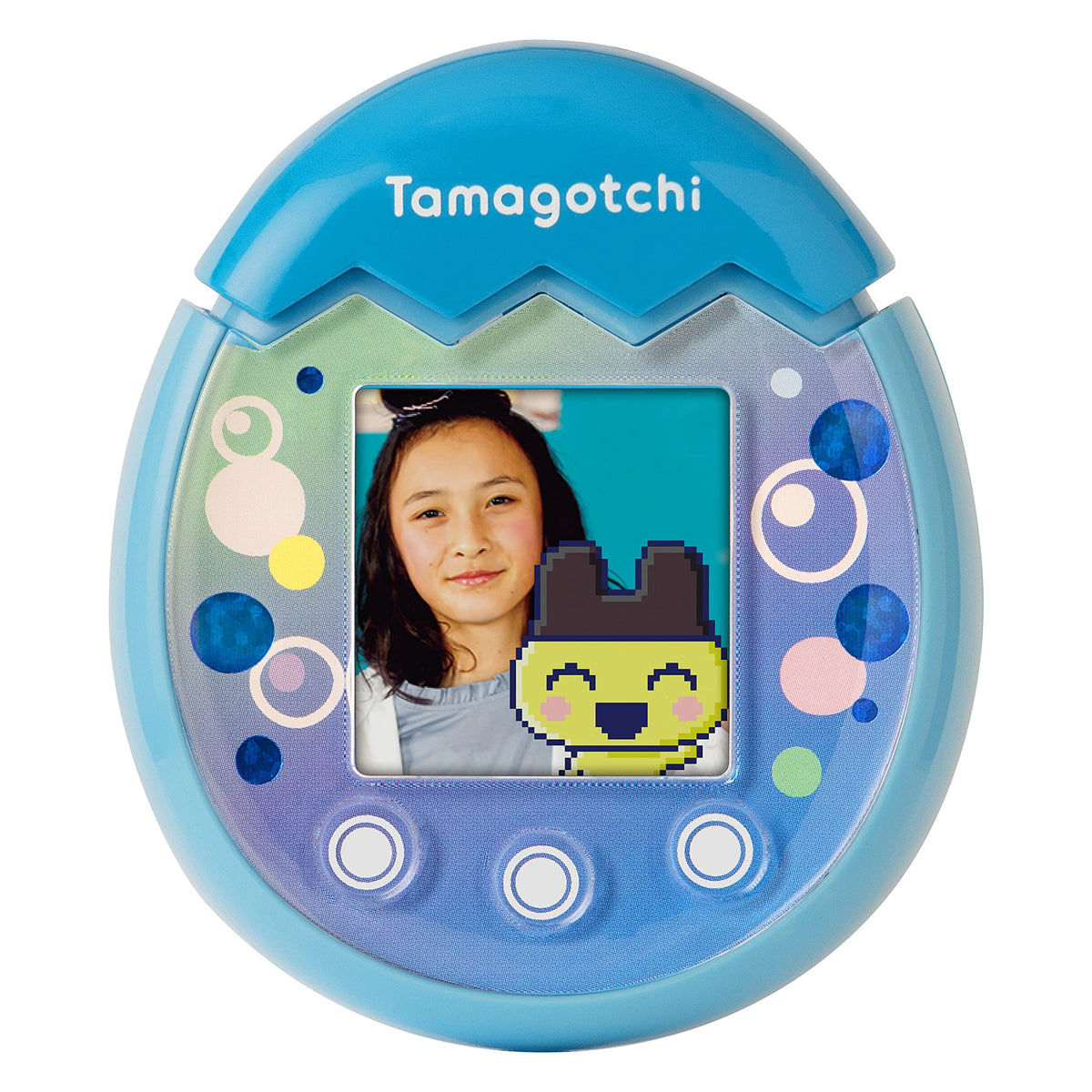Tamagotchi Pix Ocean Blue front view for on-the-go play.