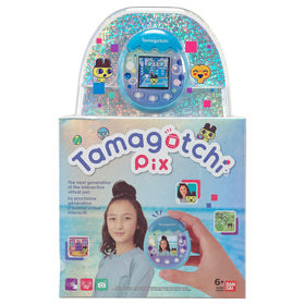 Tamagotchi Pix Ocean Blue handheld display shows vivid colors.