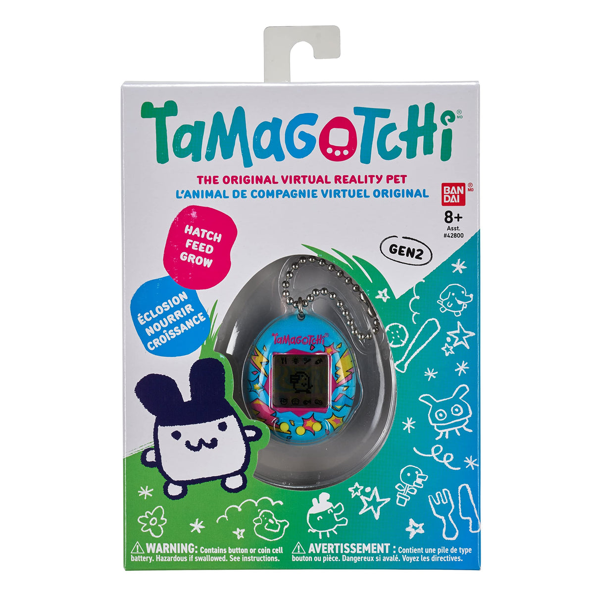 Tamagotchi yellow and pink lightning design highlights bold styling