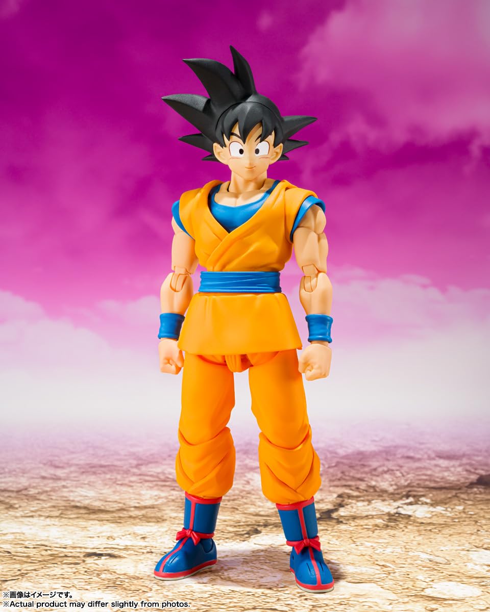 TAMASHII NATIONS Dragon Ball DAIMA Son Goku S.H.Figuarts dynamic pose for action-ready display.