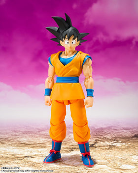 TAMASHII NATIONS Dragon Ball DAIMA Son Goku S.H.Figuarts dynamic pose for action-ready display.
