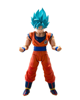 Tamashii Nations Dragon Ball Super Goku blue power sculpt showcased for display-ready realism.