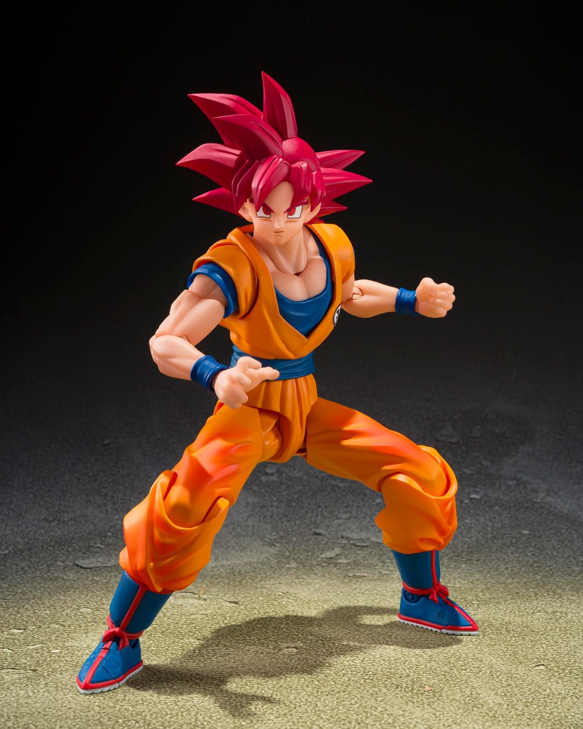 Tamashii Nations Dragon Ball Super Goku God Aura with interchangeable facial parts for expressive display.