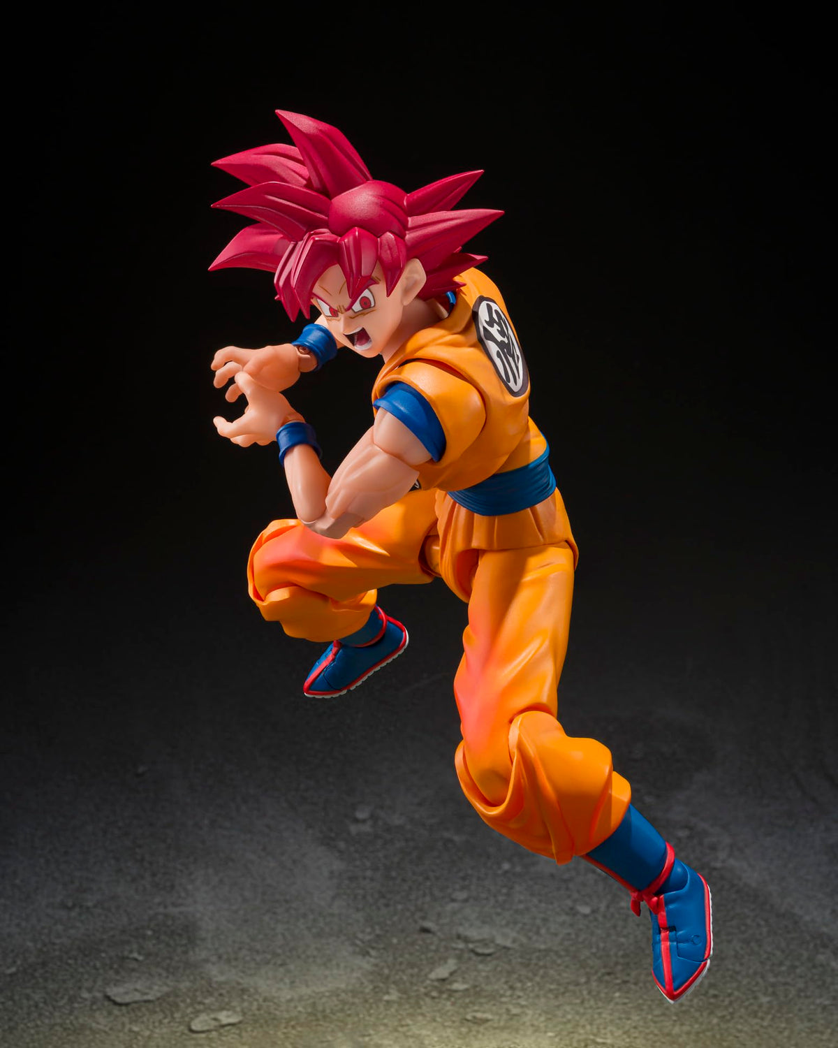 Tamashii Nations Goku God Aura figure with four interchangeable hands for versatile scenes.