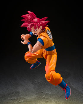 Tamashii Nations Goku God Aura figure with four interchangeable hands for versatile scenes.