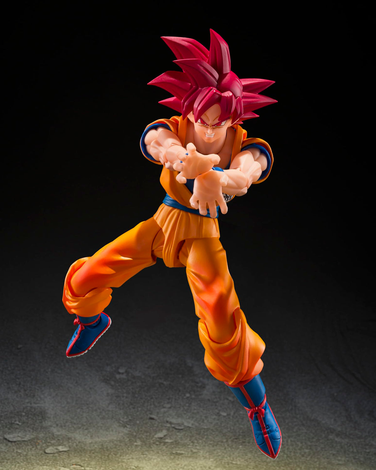 Tamashii Nations Dragon Ball Super Goku God Aura with interchangeable head parts for varied expressions.