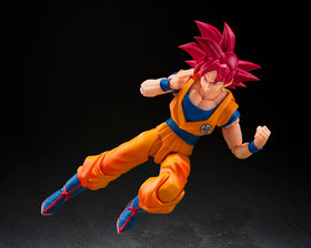 Tamashii Nations Dragon Ball Super Goku God Aura box features warning label confirming licensing.