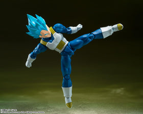 Tamashii Nations Dragon Ball Super SSGSS Vegeta dynamic pose highlights aura colors