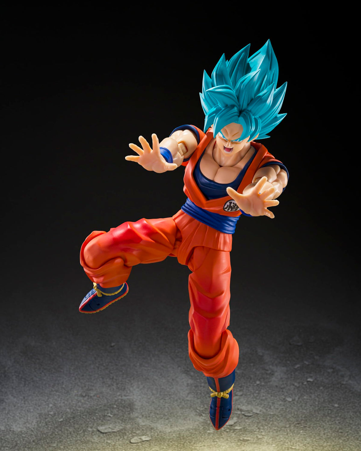 Tamashii Nations Goku blue articulation highlights shoulder system for dynamic action displays.