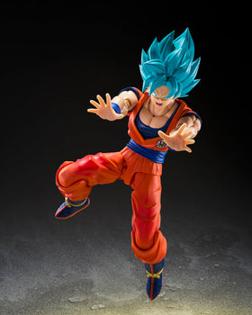 Tamashii Nations Goku blue articulation highlights shoulder system for dynamic action displays.