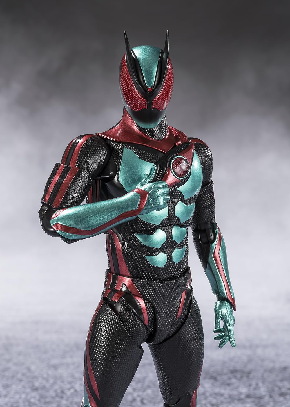 TAMASHII NATIONS Kamen Rider Zeztz metallic red-green colors catch light on shelf