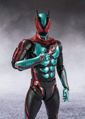 TAMASHII NATIONS Kamen Rider Zeztz metallic red-green colors catch light on shelf