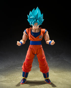 Tamashii Nations Goku blue face details highlight expressive features for iconic poses.