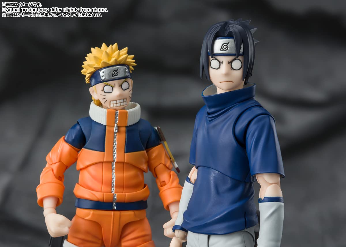 Tamashii Nations Sasuke Uchiha S.H.Figuarts posed action display for shelves.
