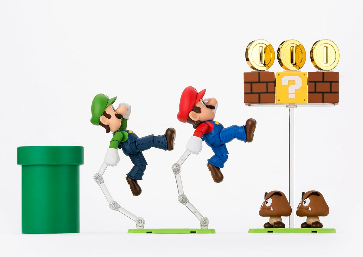 TAMASHII NATIONS Super Mario Playset dedicated stand, secure posing and display stability.