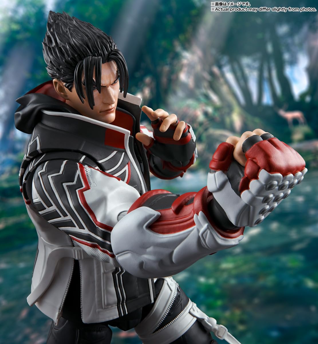 Tamashii Nations Jin Kazama figure with articulated joints for dynamic poses.