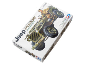 Close-up of detailed parts in the TAMIYA Jeep Willys kit for precise assembly.