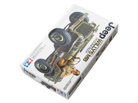 TAMIYA Jeep Willys with driver figure ready to pose on display.