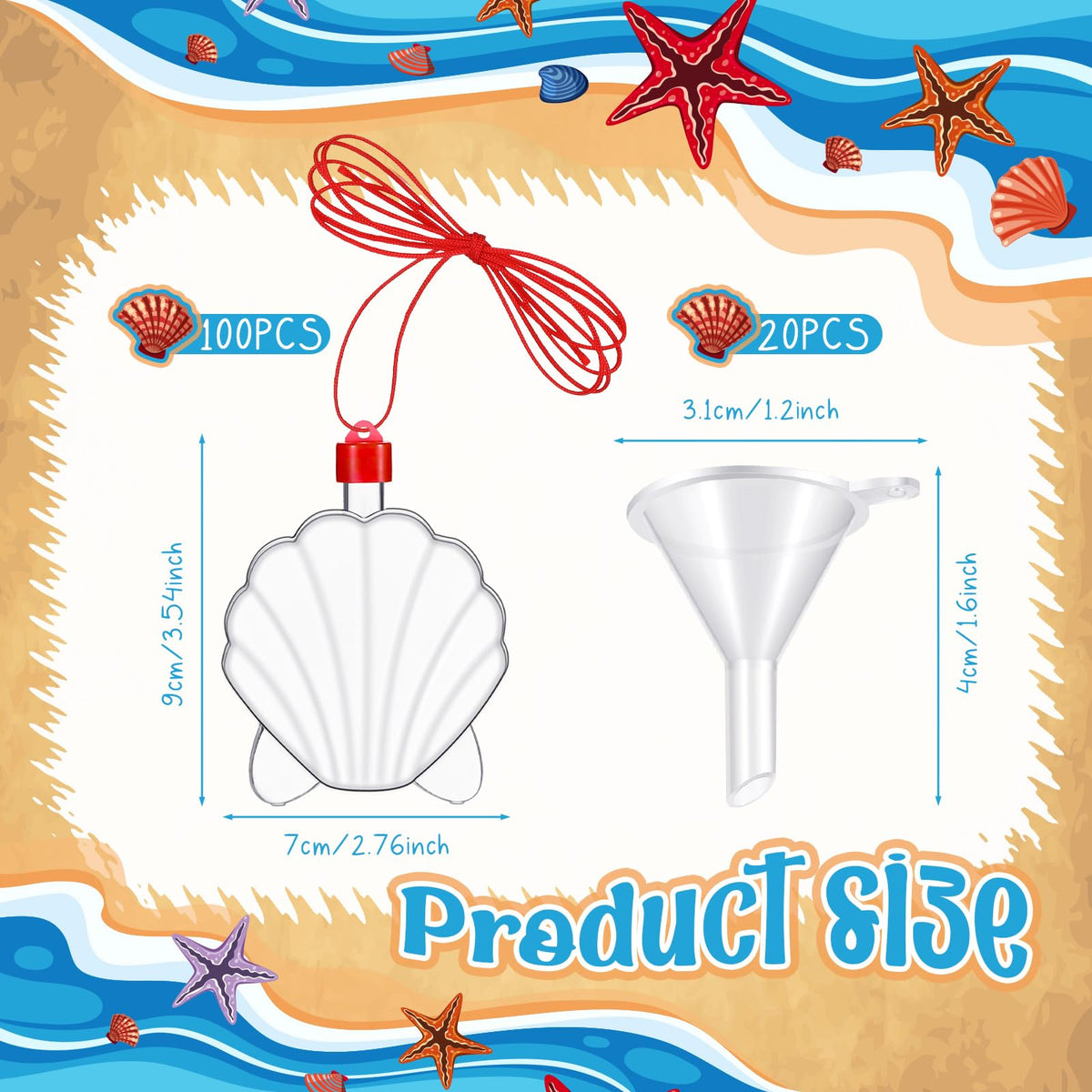 Tanlade set of 50 shell bottles with cords for creative projects.