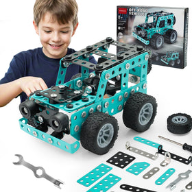 TANMGIN erector set with metal body and rubber tires for hands on play and learning.