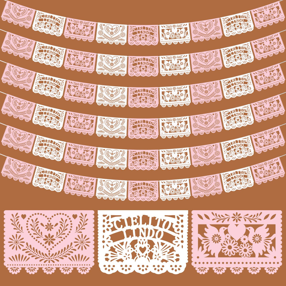 TaoBary pink and white papel picado banner set for stylish party decor