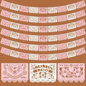 TaoBary pink and white papel picado banner set for stylish party decor