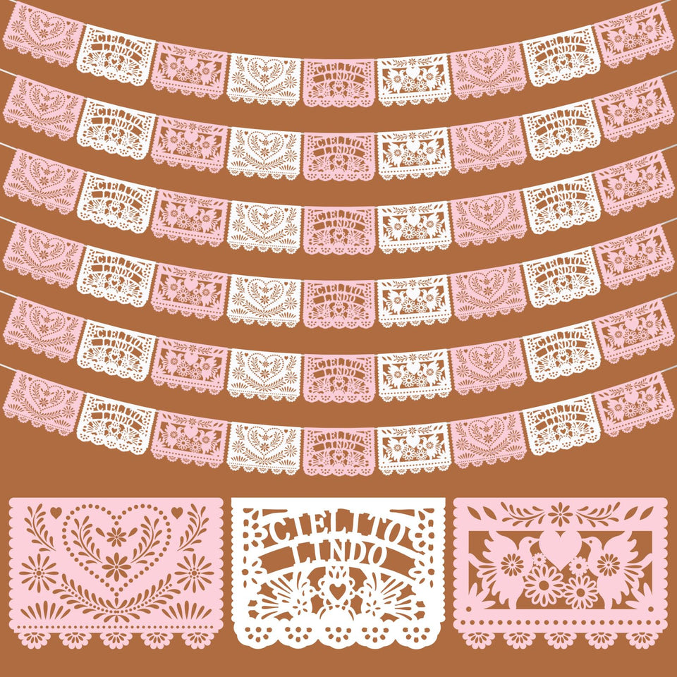 TaoBary pink and white papel picado banner set for stylish party decor