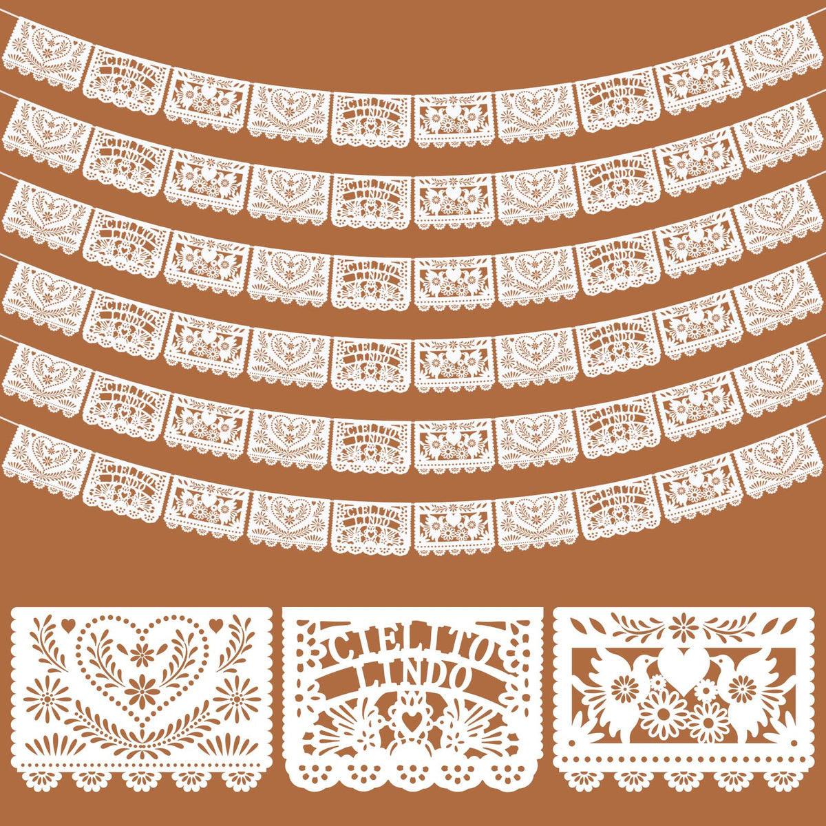 TaoBary white papel picado banner with flowers for elegant wedding decor