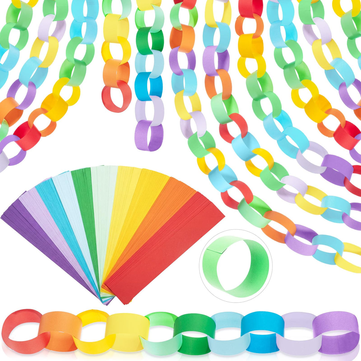 Taobary rainbow paper chain link creates a vibrant party backdrop.
