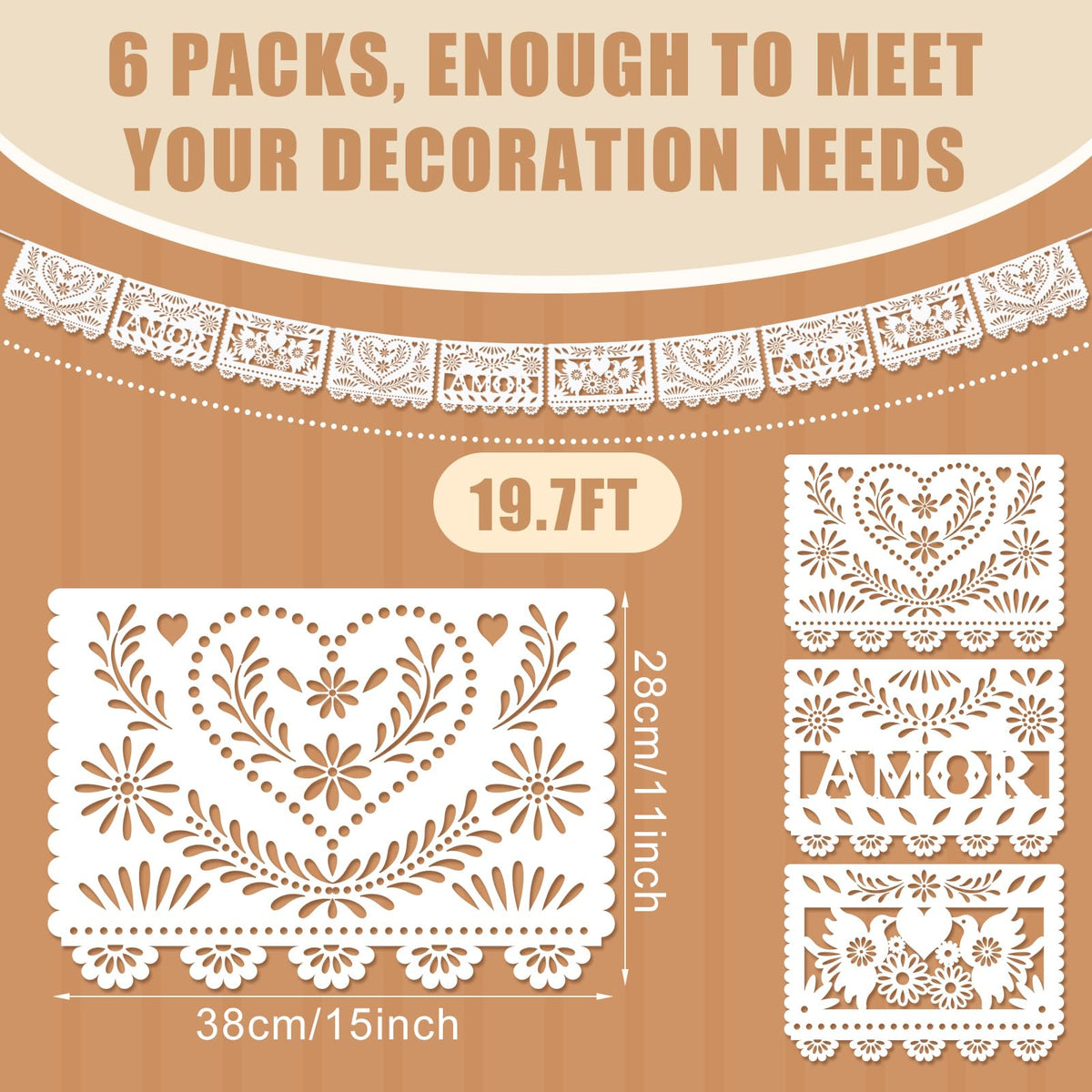 TaoBary white papel picado banner with birds design creates festive atmosphere.