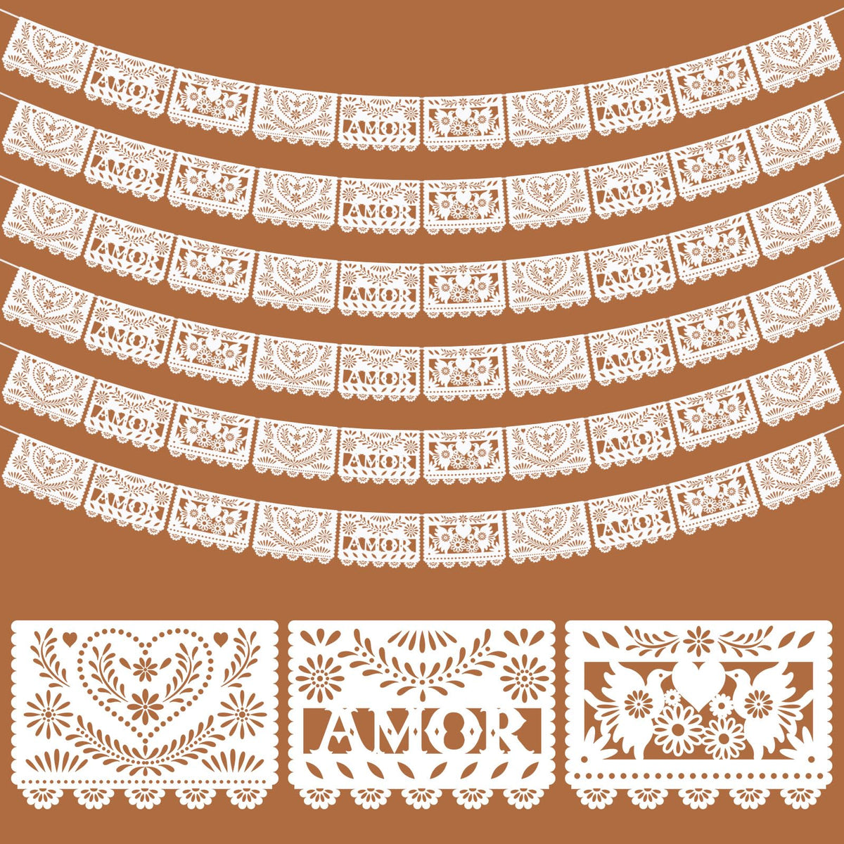 TaoBary white papel picado banner with flowers design for elegant wedding decor.