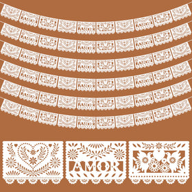 TaoBary white papel picado banner with flowers design for elegant wedding decor.