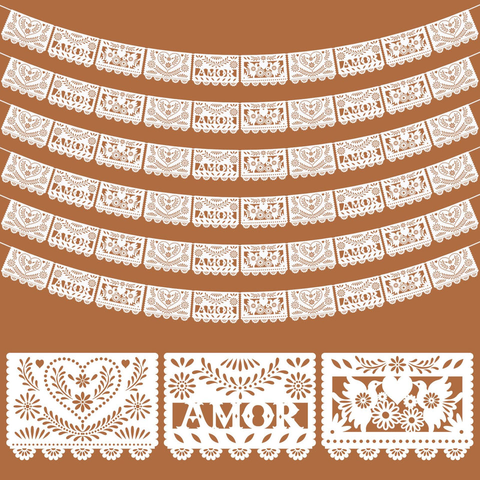 TaoBary white papel picado banner with flowers design for elegant wedding decor.
