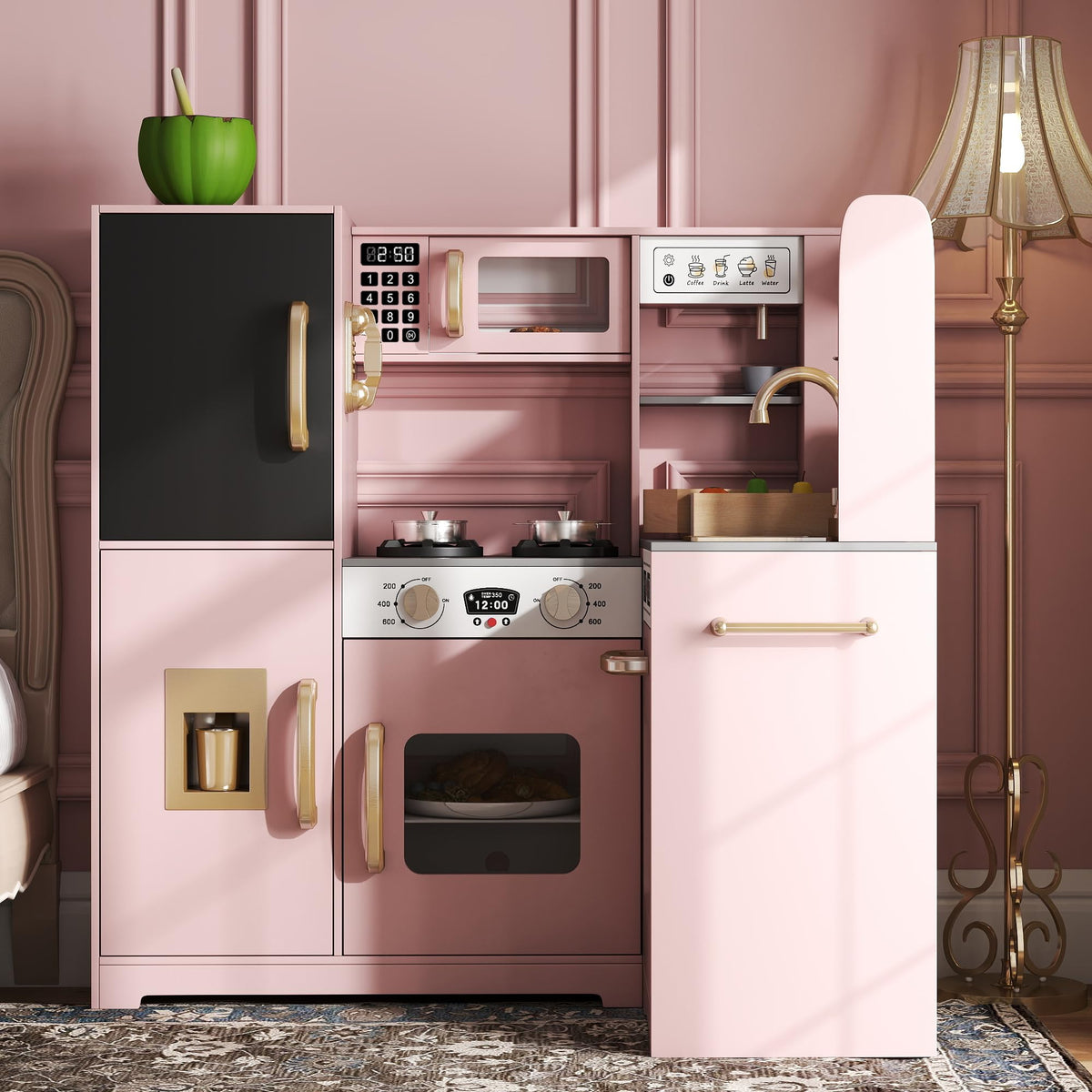 TaoHFE pink corner kitchen design fits small rooms for shared play